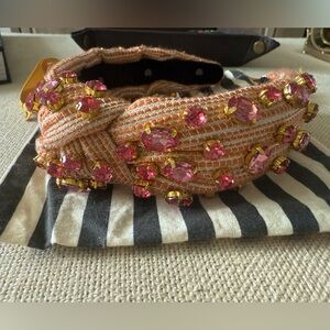 Lele Sadoughi Orange Stripe Crystal Knotted Headband